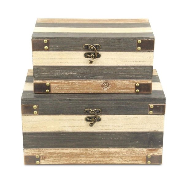 H2H Wood Panel Themed Storage Boxes, Light Brown, Dark Gray & Rustic White - Set of 2 H22546517